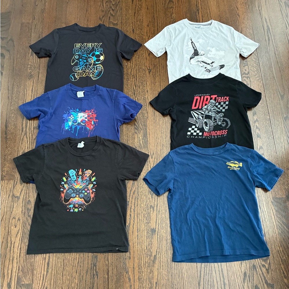 Lot of 6 Gamer Motocross Fishing Skateboard Graphic Kids T-Shirts 7/8
